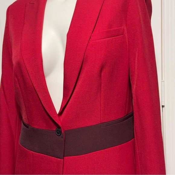 Anne Klein Red Blazer Notched Lapels Fitted Silhouette contrasting waist band 12 - Picture 5 of 16